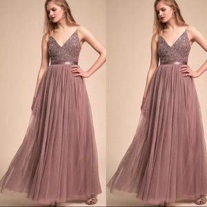 BHLDN Anthropologie Mauve Avery dress beaded bridesmaid
